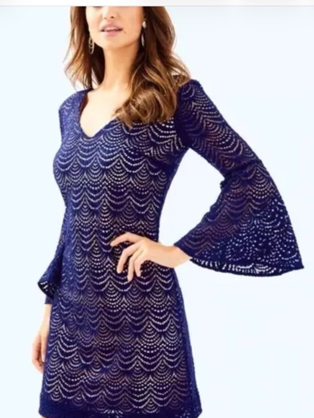 Lilly Pulitzer Navy Blue Nicoline Scalloped Shell Lace Dress NWT